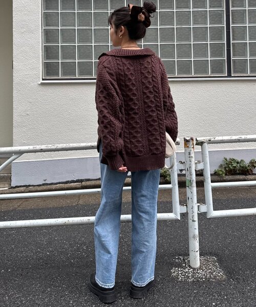 CIAOPANIC TYPY(チャオパニックティピー)の「【チクチクしない!】スキッパー襟付きケーブルニット(ニット/セーター・レディース・アイボリー/サックスブルー/グレー/ブラウン・ONE SIZE)」の20枚目の写真