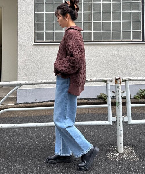 CIAOPANIC TYPY(チャオパニックティピー)の「【チクチクしない!】スキッパー襟付きケーブルニット(ニット/セーター・レディース・アイボリー/サックスブルー/グレー/ブラウン・ONE SIZE)」の21枚目の写真