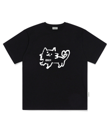 ラブイエスケープ キャットプリント オーバーサイズ 半袖Tシャツ ブラック
