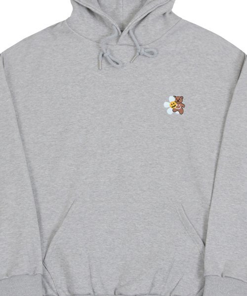 GRAVER（グレーバー）の「[UNISEX]フラワーベア刺繍スマイルフードティー_グレー（パーカー・レディース・グレー・SMALL/MEDIUM/LARGE）」の4枚目の写真