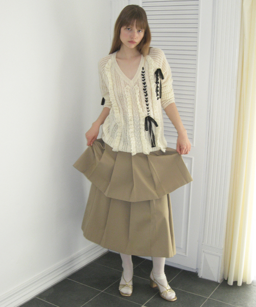 SINOON（シヌーン）の「[ヨンウ着用] クロシェリボンタイVネックプルオーバー (アイボリー)（ニット/セーター・レディース・アイボリー・FREE）」の3枚目の写真