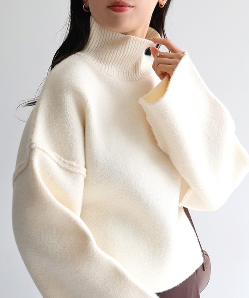 ゴマジャガード編みハイネックニットトップス（ニット/セーター