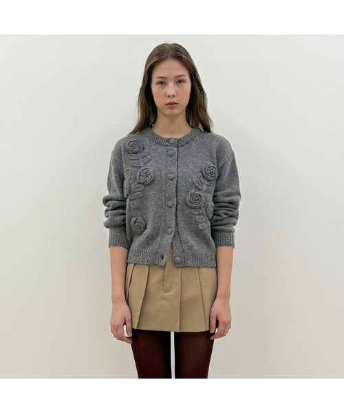 Rose Artwork Hairy Cardigan (Melange Grey)
