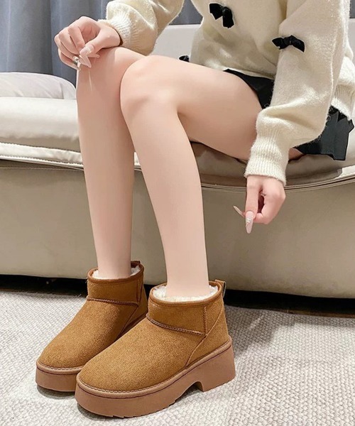 セール】厚底ムートンブーツチャンキーヒールブーツ（ブーツ