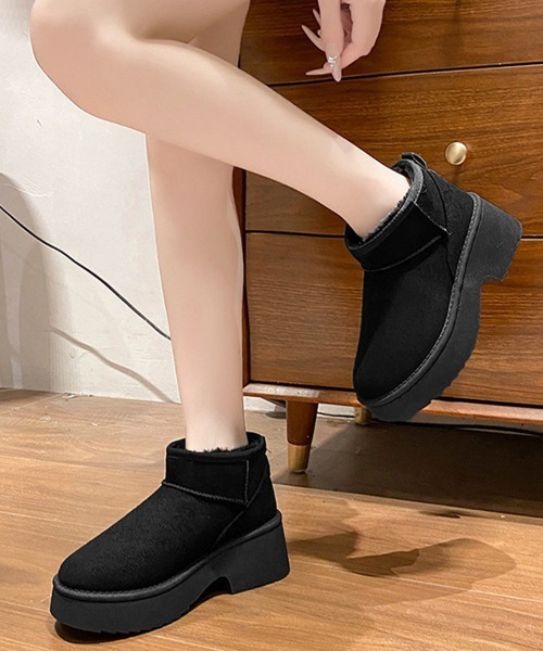 Miniministore(ミニミニストア)の「厚底ムートンブーツチャンキーヒールブーツ(ブーツ・レディース・キャメル/ブラック・23.0cm/23.5cm/24.0cm/24.5cm/25.0cm)」の7枚目の写真