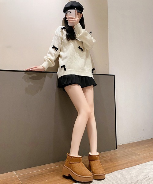 Miniministore(ミニミニストア)の「厚底ムートンブーツチャンキーヒールブーツ(ブーツ・レディース・キャメル/ブラック・23.0cm/23.5cm/24.0cm/24.5cm/25.0cm)」の13枚目の写真