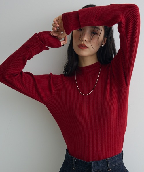 セール】ダブルカフスモックネック配色ニット（ニット/セーター