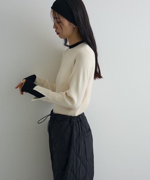 AnriettMusee(アンリエットミュゼ)の「ダブルカフスモックネック配色ニット(ニット/セーター・レディース・アイボリー/ブラウン/レッド/ブラック・FREE)」の8枚目の写真