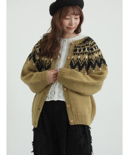TSUHARU by Samansa Mos2(ツハルバイサマンサモスモス)の「【ペルーニット】ジャカード柄ニットカーディガン(カーディガン/ボレロ・レディース・オリーブ/チャコールグレー・F)」の6枚目の写真