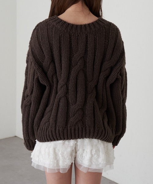 RAY CASSIN（レイカズン）の「ケーブルルーズニット（ニット/セーター・レディース・チャコールグレー/アイボリー/ライトベージュ・FREE）」の10枚目の写真