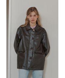 BUTTON CLASSIC LEATHER JACKET_BROWN