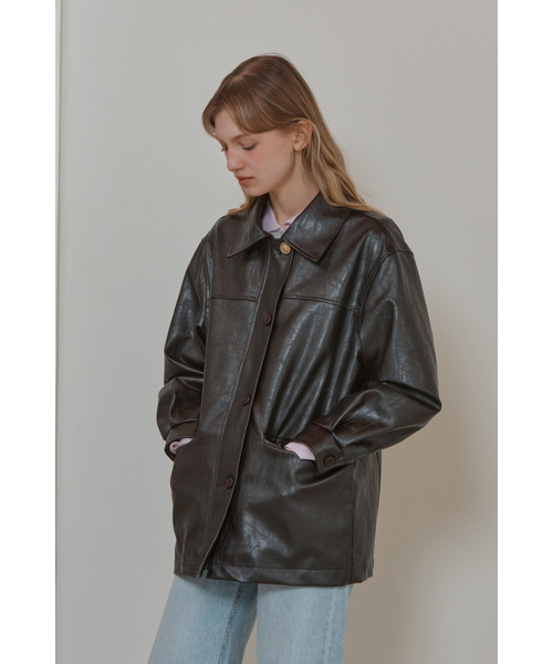 ANOETIC(アノエティック)の「BUTTON CLASSIC LEATHER JACKET_BROWN(ライダースジャケット・レディース・ブラウン・FREE)」の2枚目の写真