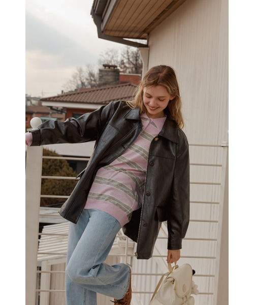 ANOETIC(アノエティック)の「BUTTON CLASSIC LEATHER JACKET_BROWN(ライダースジャケット・レディース・ブラウン・FREE)」の3枚目の写真