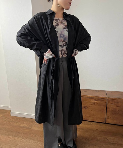 GREENHOX(グリーンホックス)の「ロングシャツワンピース(シャツワンピース・レディース・ホワイト系その他/ホワイト/ブラック・FREE)」の3枚目の写真