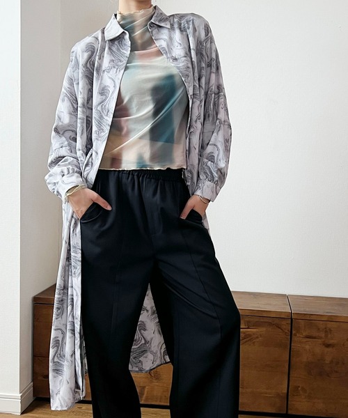 GREENHOX(グリーンホックス)の「ロングシャツワンピース(シャツワンピース・レディース・ホワイト系その他/ホワイト/ブラック・FREE)」の6枚目の写真