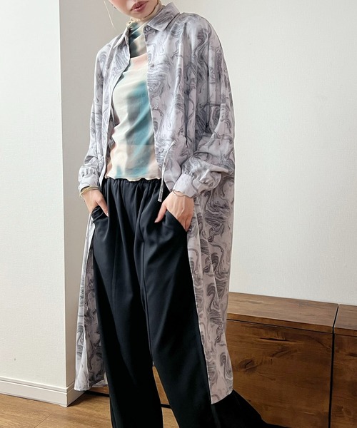 GREENHOX(グリーンホックス)の「ロングシャツワンピース(シャツワンピース・レディース・ホワイト系その他/ホワイト/ブラック・FREE)」の7枚目の写真