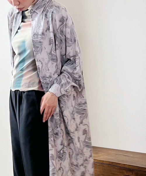 GREENHOX(グリーンホックス)の「ロングシャツワンピース(シャツワンピース・レディース・ホワイト系その他/ホワイト/ブラック・FREE)」の8枚目の写真