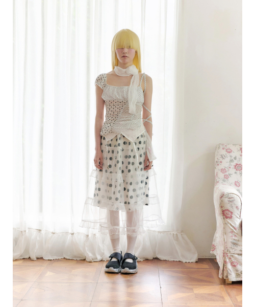 HETIT(ヘティ)の「シアードットロングスカート(ホワイト)(スカート・レディース・その他・FREE)」の3枚目の写真