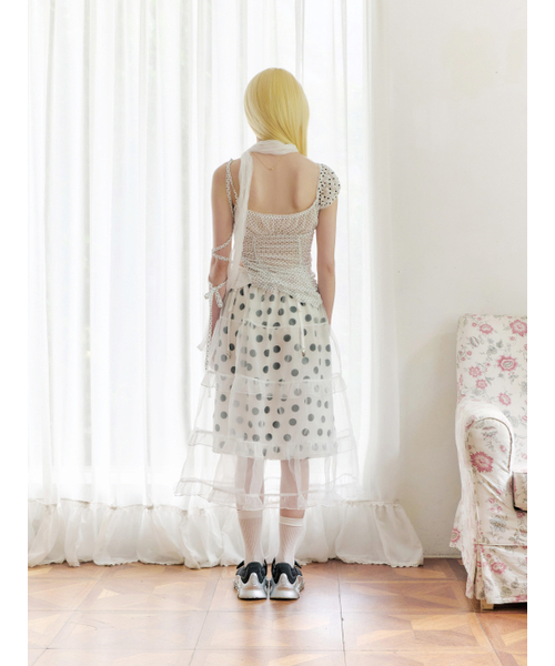 HETIT(ヘティ)の「シアードットロングスカート(ホワイト)(スカート・レディース・その他・FREE)」の4枚目の写真