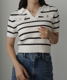 Louere（ルエレ）の「スキッパー透かしあみポロニット（ニット/セーター）」