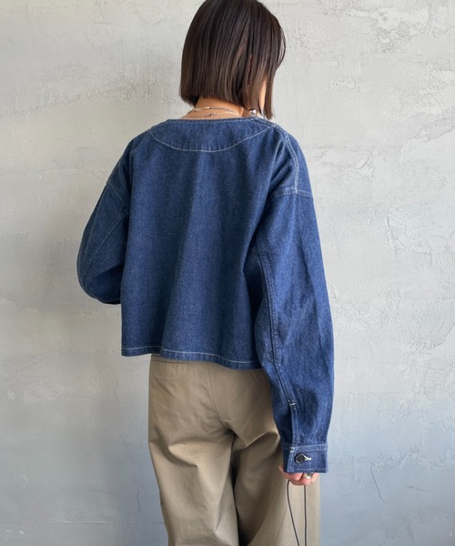DANTON（ダントン）の「[DANTON/ダントン] 11oz ショート丈ノーカラーデニムジャケット（ノーカラージャケット・レディース・インディゴブルー・38）」の17枚目の写真