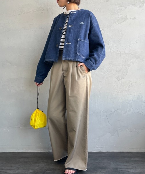 DANTON（ダントン）の「[DANTON/ダントン] 11oz ショート丈ノーカラーデニムジャケット（ノーカラージャケット・レディース・インディゴブルー・38）」の3枚目の写真