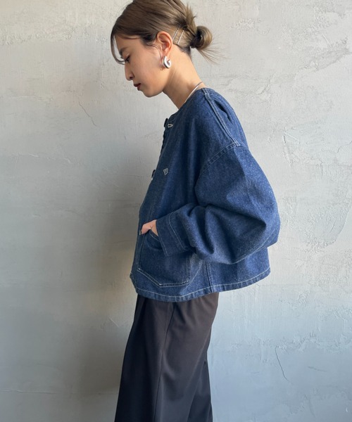 DANTON（ダントン）の「[DANTON/ダントン] 11oz ショート丈ノーカラーデニムジャケット（ノーカラージャケット・レディース・インディゴブルー・38）」の7枚目の写真