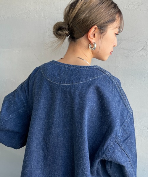 DANTON（ダントン）の「[DANTON/ダントン] 11oz ショート丈ノーカラーデニムジャケット（ノーカラージャケット・レディース・インディゴブルー・38）」の14枚目の写真