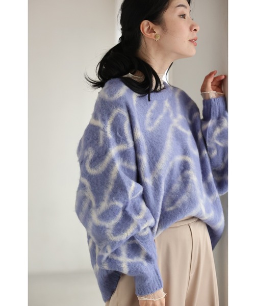 cawaii（カワイイ）の「揺らめくリボン柄の起毛ニットプルオーバートップス（ニット/セーター・レディース・ブルー・FREE）」の12枚目の写真