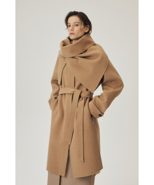 Handmade Cashmere Blend Muffler Coat, Camel（チェスターコート