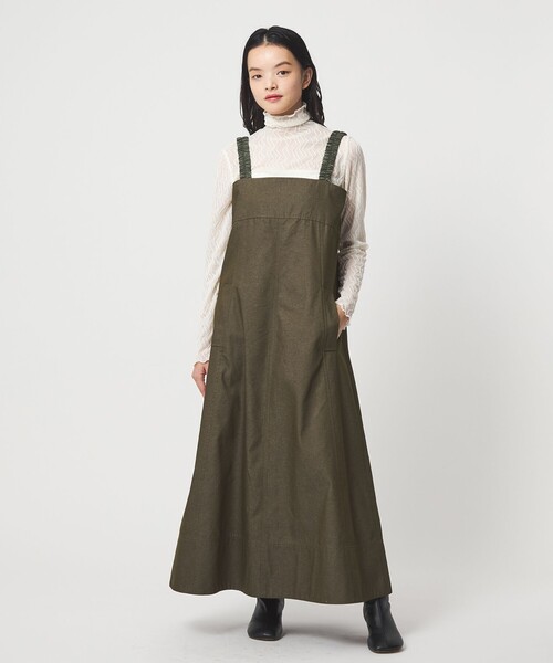 EMMEL REFINES（エメルリファインズ）の「＜EMMEL REFINES＞EM ギャザーストラップ ジャンパースカート（ジャンパースカート・レディース・ブラック/オリーブ・S/M）」の2枚目の写真