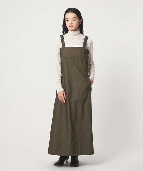 EMMEL REFINES（エメルリファインズ）の「＜EMMEL REFINES＞EM ギャザーストラップ ジャンパースカート（ジャンパースカート・レディース・ブラック/オリーブ・S/M）」の3枚目の写真