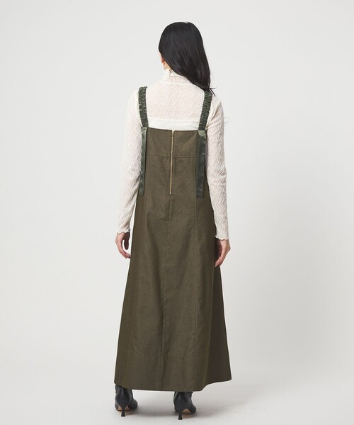 EMMEL REFINES（エメルリファインズ）の「＜EMMEL REFINES＞EM ギャザーストラップ ジャンパースカート（ジャンパースカート・レディース・ブラック/オリーブ・S/M）」の6枚目の写真