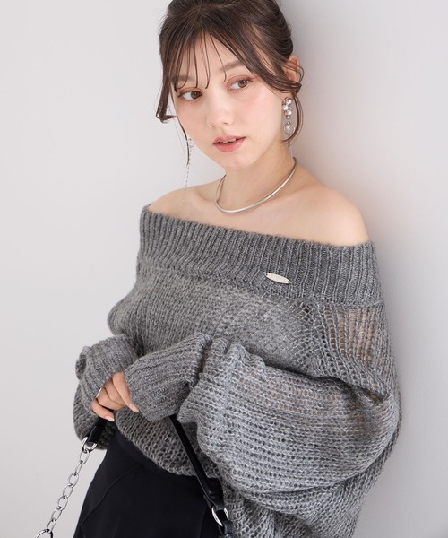 Elishe(エリシェ)の「シアーオフショルダーニットトップス(ニット/セーター・レディース・ピンク/アイボリー/グレー・FREE)」の21枚目の写真