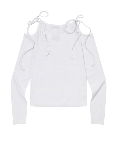 MUCENT(ムセント)の「ネキリボンオフショルダーティー (3カラー)(Tシャツ/カットソー・レディース・ホワイト/ブラック/グレー・FREE)」の4枚目の写真