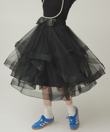 チュールミディスカート/オケージョン/アシンメトリーデザイン
