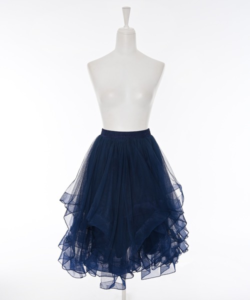 Narcissus（ナルシス）の「チュールミディスカート/オケージョン/アシンメトリーデザイン（スカート・レディース・ネイビー/ブラック・FREE）」の9枚目の写真
