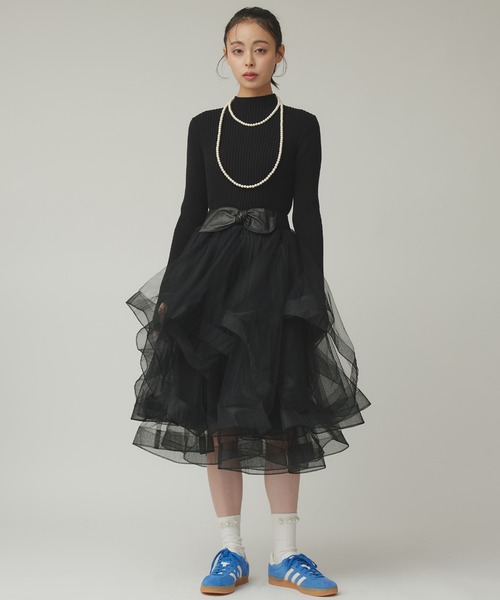 Narcissus（ナルシス）の「チュールミディスカート/オケージョン/アシンメトリーデザイン（スカート・レディース・ネイビー/ブラック・FREE）」の3枚目の写真