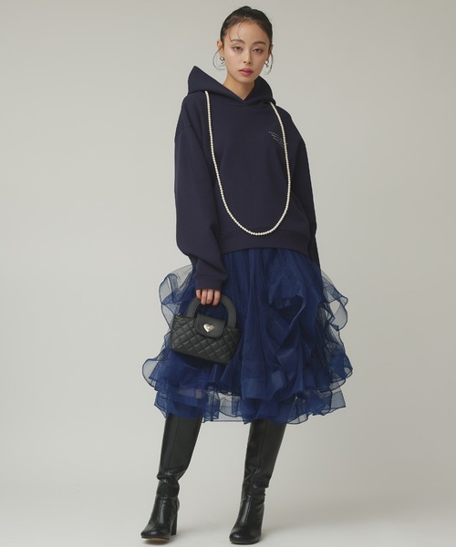 Narcissus（ナルシス）の「チュールミディスカート/オケージョン/アシンメトリーデザイン（スカート・レディース・ネイビー/ブラック・FREE）」の6枚目の写真