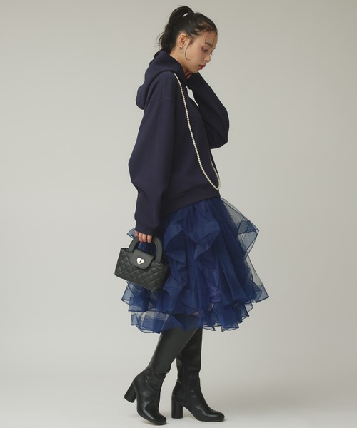 Narcissus（ナルシス）の「チュールミディスカート/オケージョン/アシンメトリーデザイン（スカート・レディース・ネイビー/ブラック・FREE）」の7枚目の写真