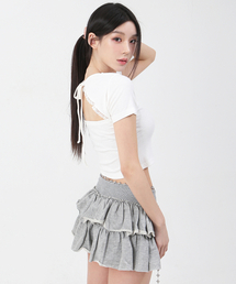 レースVネッククロップTシャツホワイト