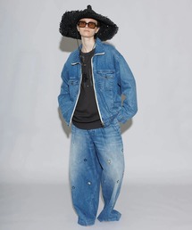 my beautiful landlet（マイビューティフルランドレット）の「【my beautiful landlet】12.5oz DENIM TUCK WIDE PANTS - Used Wash Print（デニムパンツ）」