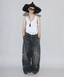 my beautiful landlet | 【my beautiful landlet】12.5oz DENIM TUCK WIDE PANTS - Used Wash Print(デニムパンツ)