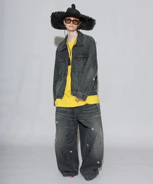 my beautiful landlet(マイビューティフルランドレット)の「【my beautiful landlet】12.5oz DENIM TUCK WIDE PANTS - Used Wash Print(デニムパンツ・メンズ・ブルー/ブラック・0/1/2)」の6枚目の写真