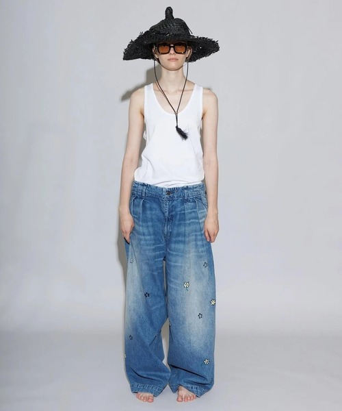 my beautiful landlet(マイビューティフルランドレット)の「【my beautiful landlet】12.5oz DENIM TUCK WIDE PANTS - Used Wash Print(デニムパンツ・メンズ・ブルー/ブラック・0/1/2)」の7枚目の写真