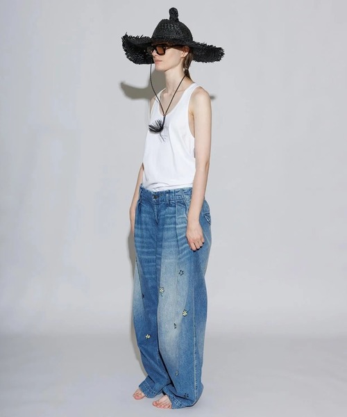 my beautiful landlet(マイビューティフルランドレット)の「【my beautiful landlet】12.5oz DENIM TUCK WIDE PANTS - Used Wash Print(デニムパンツ・メンズ・ブルー/ブラック・0/1/2)」の8枚目の写真