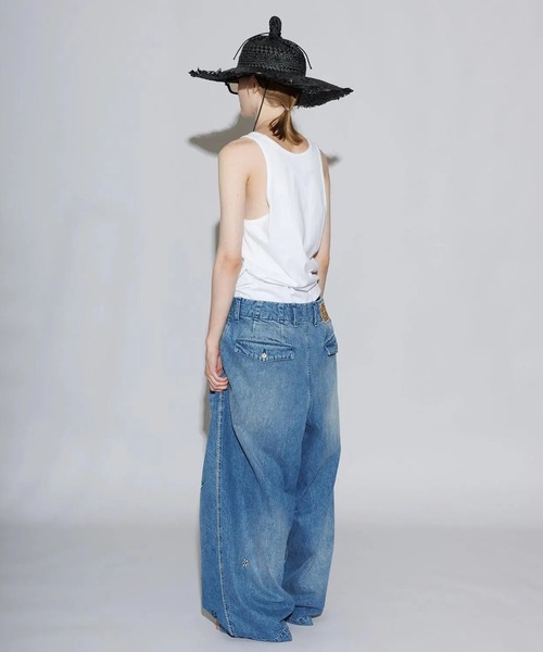 my beautiful landlet(マイビューティフルランドレット)の「【my beautiful landlet】12.5oz DENIM TUCK WIDE PANTS - Used Wash Print(デニムパンツ・メンズ・ブルー/ブラック・0/1/2)」の9枚目の写真