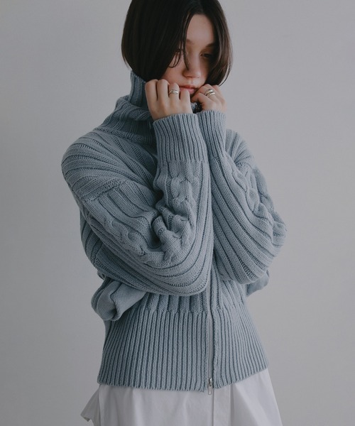 MANOF(マノフ)の「ZIP UP COTTON RIBKNIT(ニット/セーター・レディース・ホワイト/ブルー/チャコールグレー・F)」の17枚目の写真