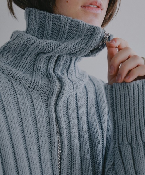 MANOF(マノフ)の「ZIP UP COTTON RIBKNIT(ニット/セーター・レディース・ホワイト/ブルー/チャコールグレー・F)」の18枚目の写真