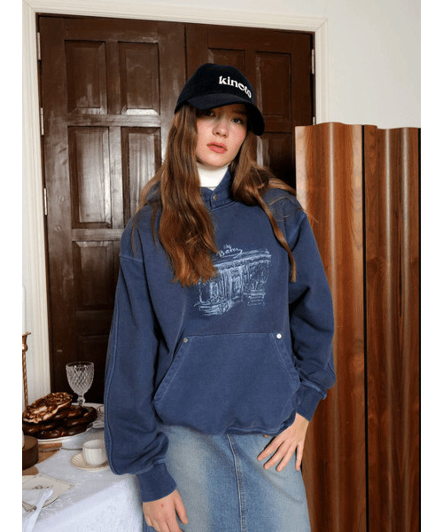 Womens Washing Wearing BeakerShop print pullover hooded forward parker — Navy